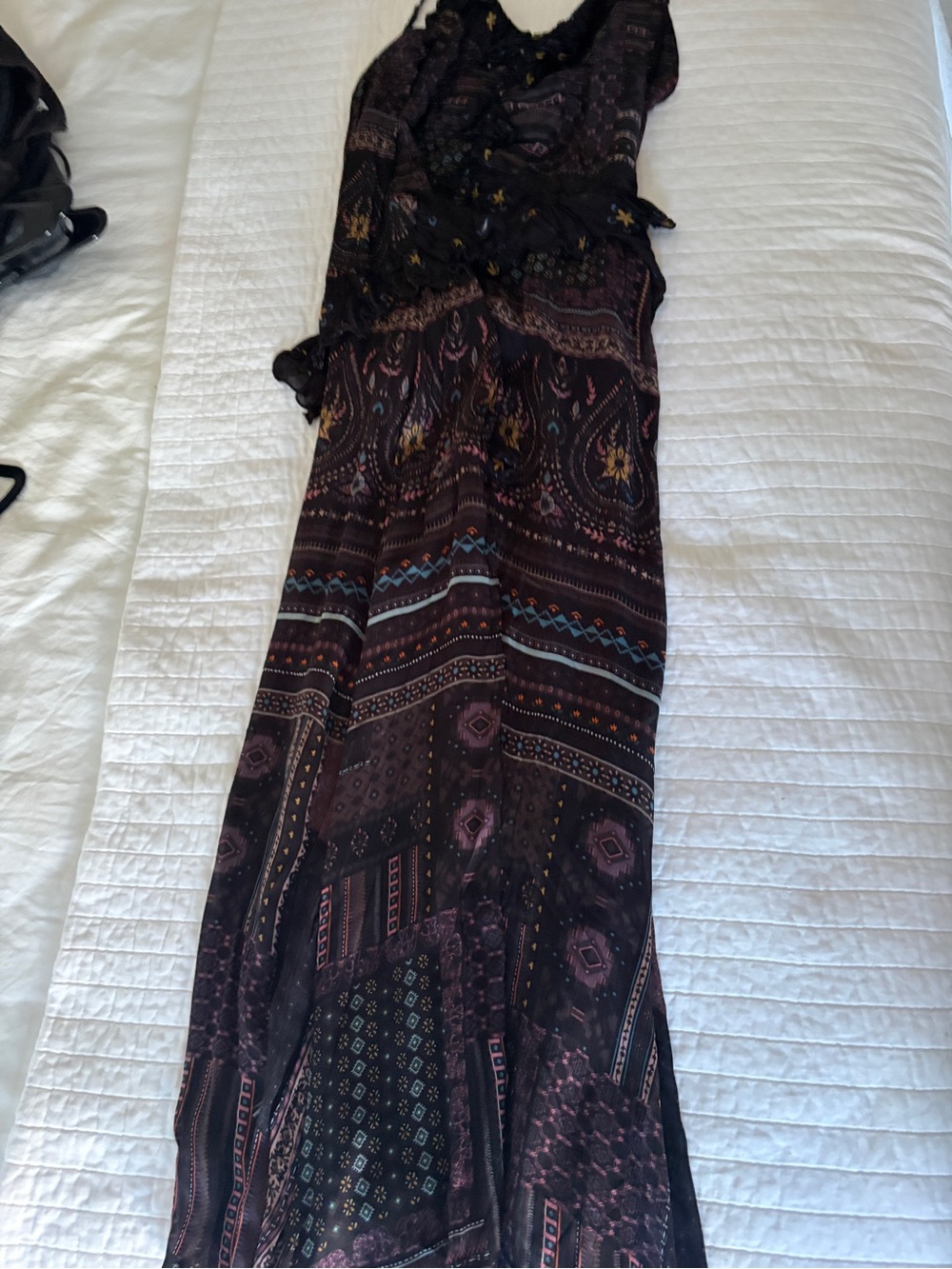 Boho Printed Maxi Dress in Dark Plum and Teal